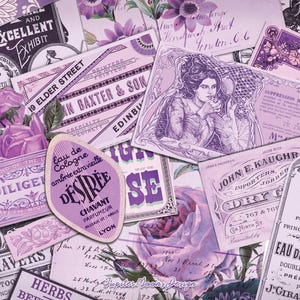 Ephemera Vintage Roxo Claro | DOWNLOAD DIGITAL | Diário de Lixo | Diário | Pastel | Kit para Impressão | Álbum de Recortes | Folha de Colagem | Etiqueta Retro