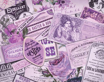 Ephemera vintage viola pallido / DOWNLOAD DIGITALE / Junk Journal / Journaling / Pastello / Kit stampabile / Album / Foglio collage / Etichetta retrò
