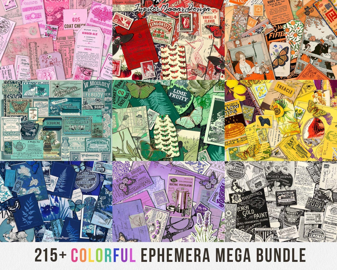 Colorful Vintage Ephemera Mega Bundle | DIGITAL DOWNLOAD | Junk Journal ...