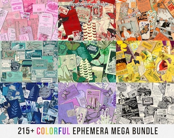 Mega Bundle Ephemera vintage colorato / DOWNLOAD DIGITALE / Diario spazzatura / Journaling / Kit stampabile / Foglio Collage / Retro / Tag / Documenti