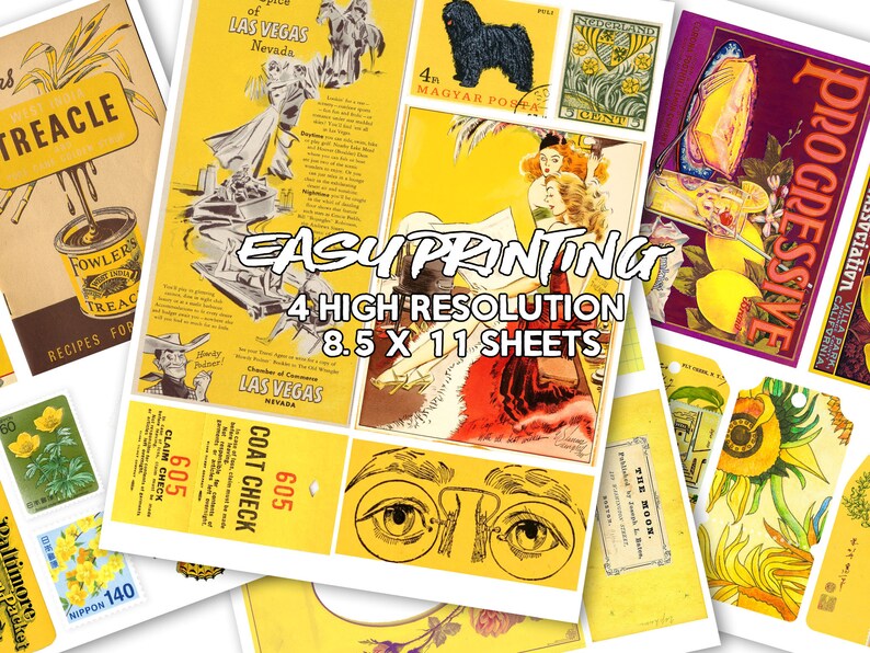 Yellow Vintage Ephemera | DIGITAL DOWNLOAD | Junk Journal | Journaling ...