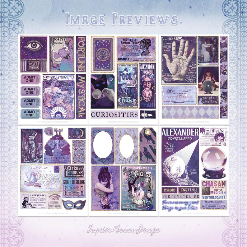 Mystic Fortune Teller Ephemera | DIGITAL DOWNLOAD | Vintage Purple ...