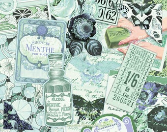 Effimera vintage verde pallido / DOWNLOAD DIGITALE / Diario spazzatura / Menta pastello / Kit stampabile / Scrapbooking / Fogli Collage / Retro / Carte