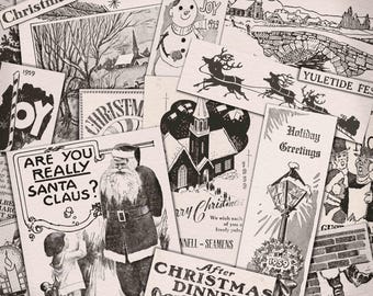 Effimere natalizie vintage in bianco e nero / DOWNLOAD DIGITALE / Carta per le vacanze invernali Junk Journal / Decorazione natalizia / Regalo retrò
