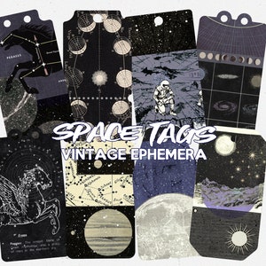 Space Tags Set 2 | Vintage Ephemera | DIGITAL DOWNLOAD | Scrapbooking l | Junk Journal | Gift Tags | Astronomy | Stars | Moon | Collage