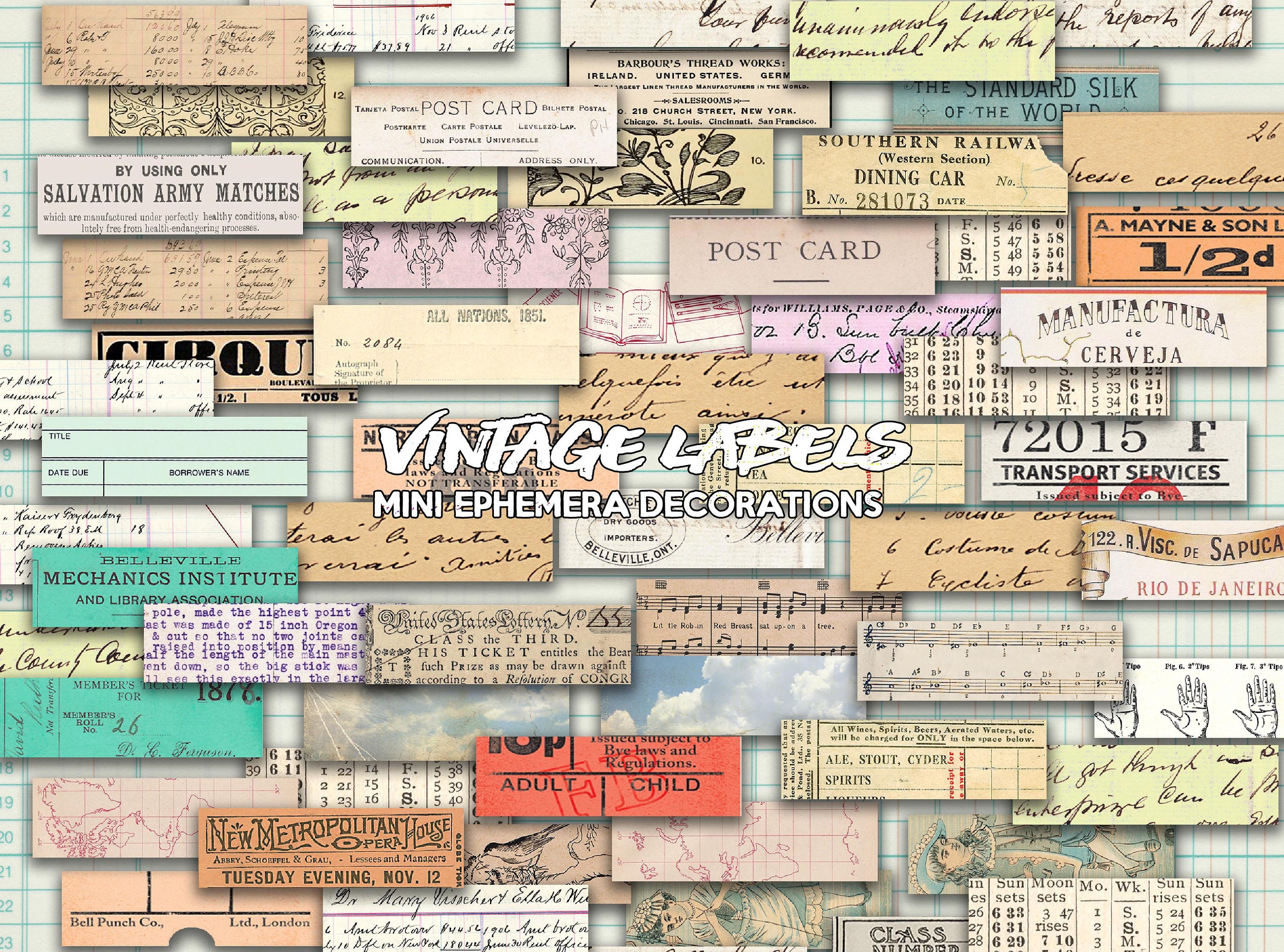 Mini Vintage Ephemera Labels | DIGITAL DOWNLOAD | Junk Journal ...