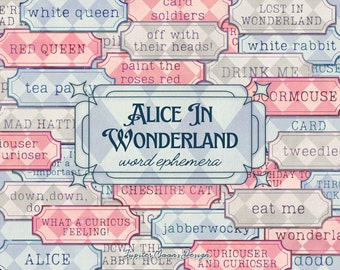 Alice nel Paese delle Meraviglie Parola Effimera / DOWNLOAD DIGITALE / Diario spazzatura / Scrapbooking vintage / Kit stampabile / Adesivo collage / Etichette / Tag