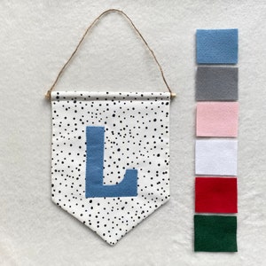 Personalised Initial Wall Banner, Flag, Dalmatian Spotty, Handmade, Nursery Decor, Baby gift, UK