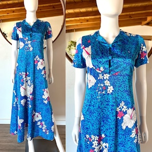 Vintage 60&#39;s 70&#39;s Ja Ja Fashions Hawaii Flower Power Groovy Hawaiian Maxi Dress Fits S