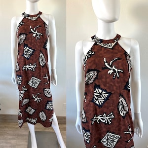 Vintage 80&#39;s 90&#39;s California Gold Rush Summer Tribal Ethnic Print Halter Midi Dress Fits S/M
