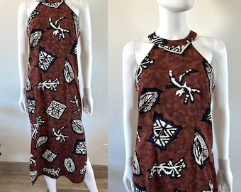 Vintage 80's 90's California Gold Rush Summer Tribal Ethnic Print Halter Midi Dress Fits S/M