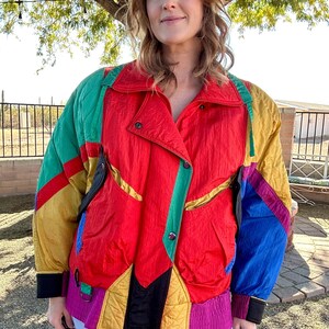 Vintage 80's Gallery Funky Vibrant Colorblock Puffer Down Ski