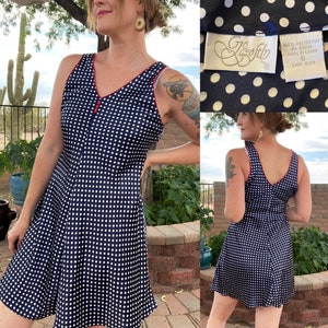 Vintage 90&#39;s Go Softly Silky Satin Short Slip Dress Red White Blue Polka Dot Print Size S Fits S-M