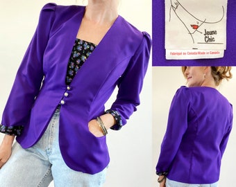 Vintage 80's 90's Jeune Chic Tailored Purple Blazer Jacket Floral Accents Tag Size 18 Fits S/M-M