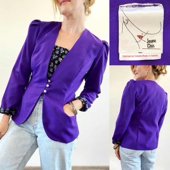 Vintage 80's 90's Jeune Chic Tailored Purple Blaz… - image 1