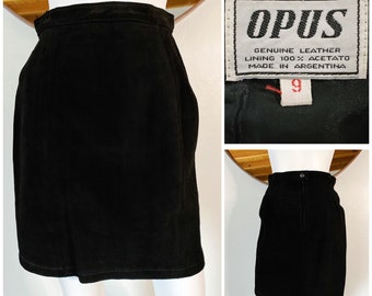 Vintage 90's Opus Zwart Echt Suède Lederen Rechte Mini Rok Volledig Gevoerd Tag Maat 9 Past XS 25.5" W