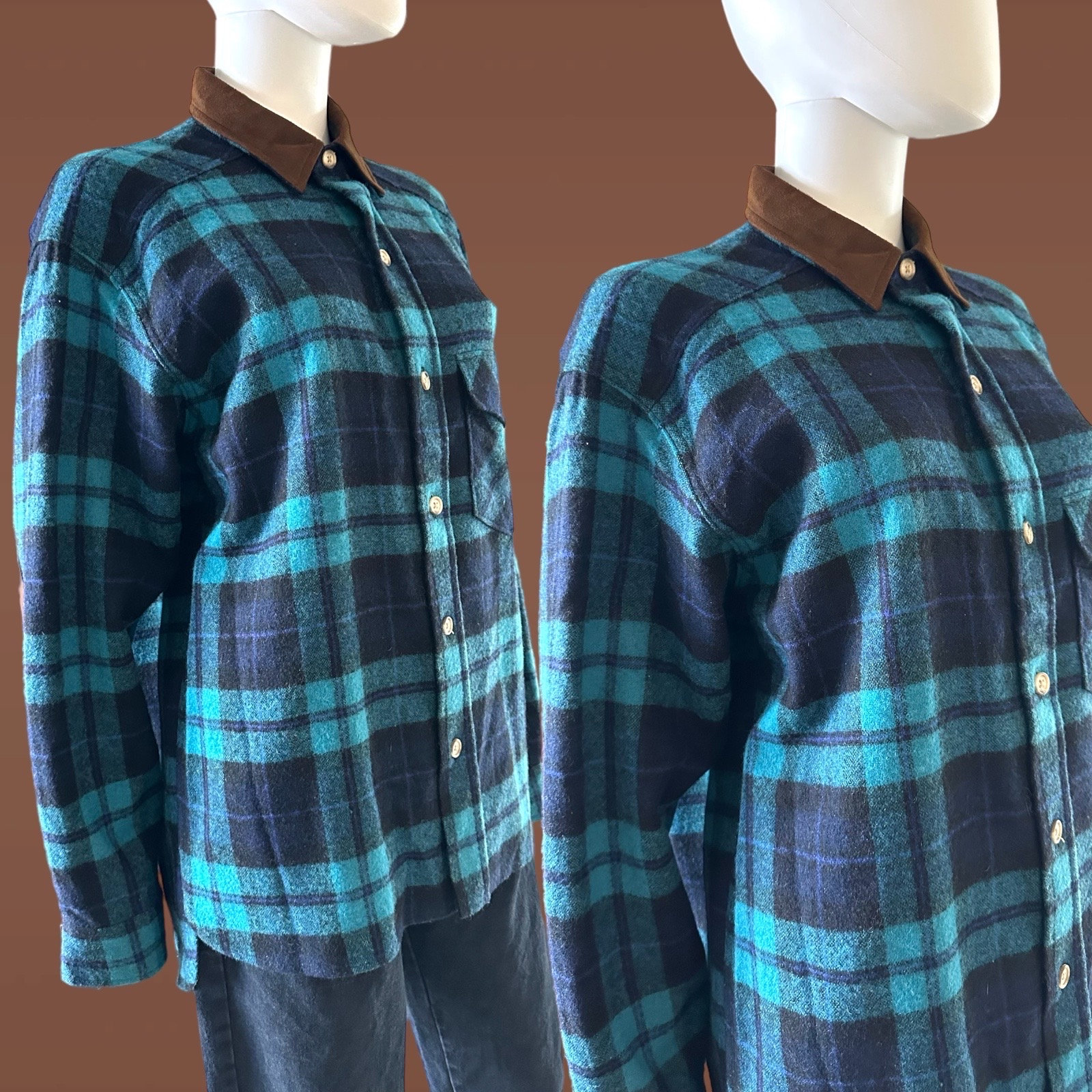 Vintage Woolrich Wool Blend Plaid Flannel Button Down Shirt Elbow 