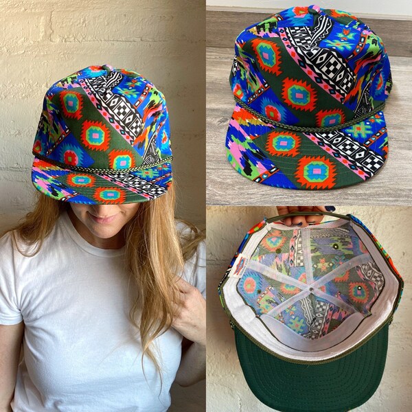 Vintage 90's Deadstock Nissin Colorful SW Tribal Neon Streetwear Trucker Hat Fresh Prince Snapback Unisex One Size