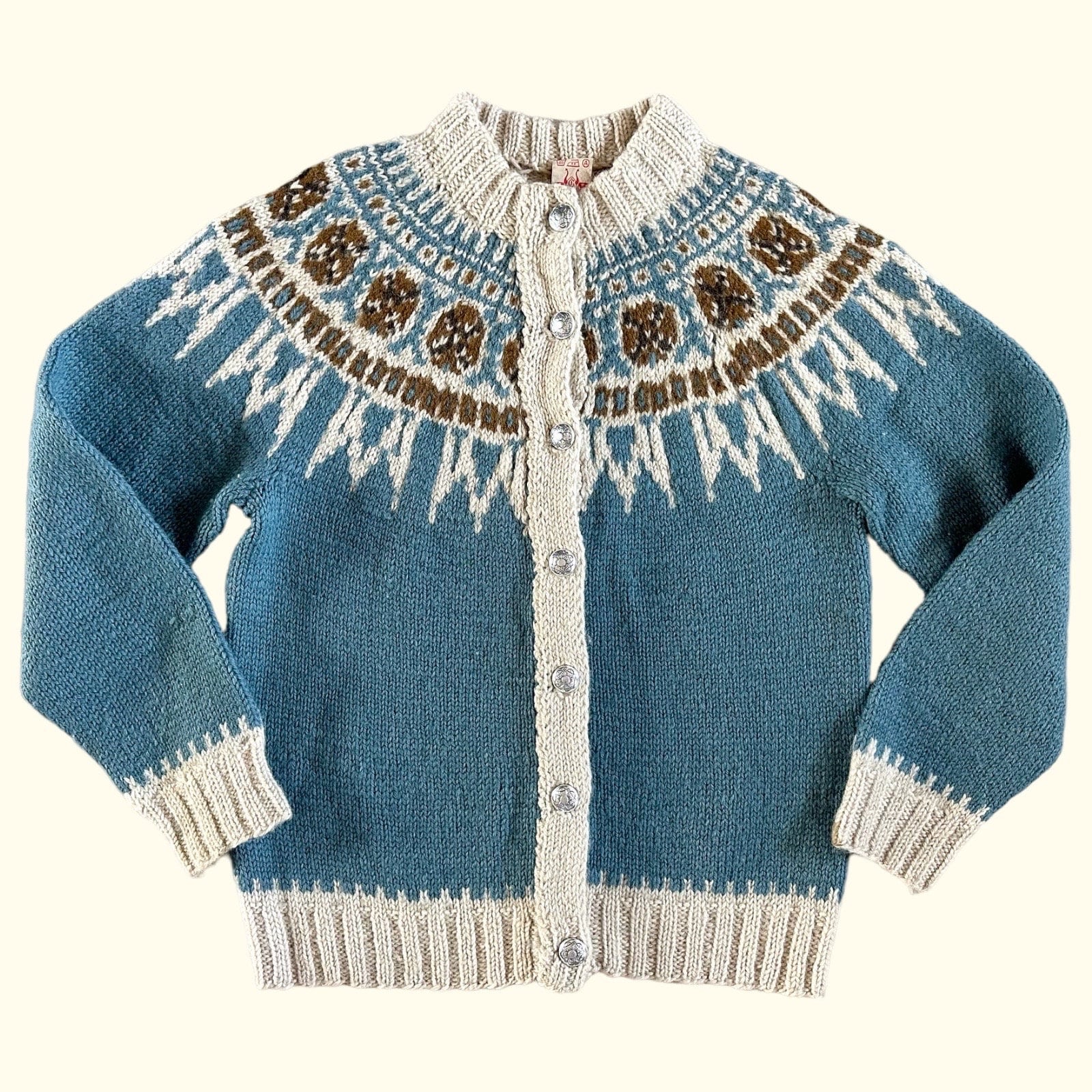 Vintage CJ Viking Danish Handknit Cardigan Sweater 100% Pure Wool