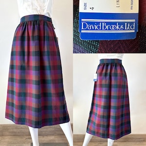 Vintage 80&#39;s David Brooks Ltd Deadstock Fully Lined Plaid Wool Skirt Tag Size 4 Fits XS/0 24&quot;W