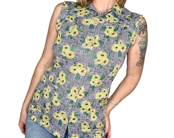 Vintage 70's Land 'N Sea Top de túnica sin mangas con botones se adapta a M/L-L