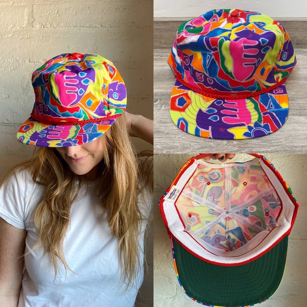 Vintage 90's Deadstock Nissin Colorful Neon Funky Streetwear Trucker Hat Fresh Prince Snapback Unisex One Size