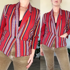 Vintage 70&#39;s 80&#39;s California Concepts Rainbow Stripe Aztec Southwestern Blazer Jacket Size S