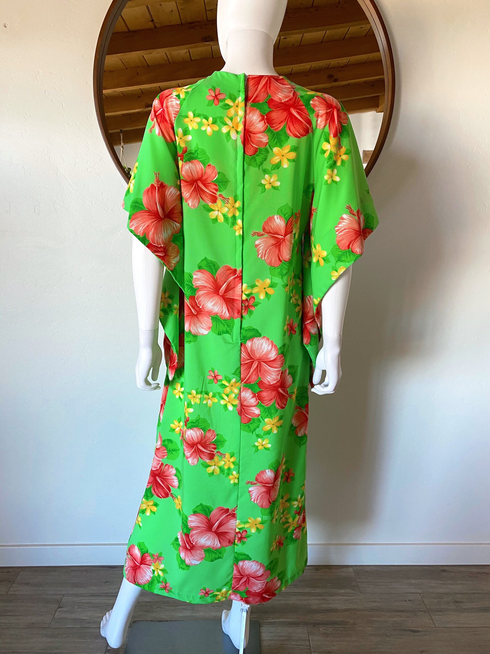 Vintage 70's Hawaiian Kaftan Caftan Maxi Dress Pake Muu Hibiscus Flower ...