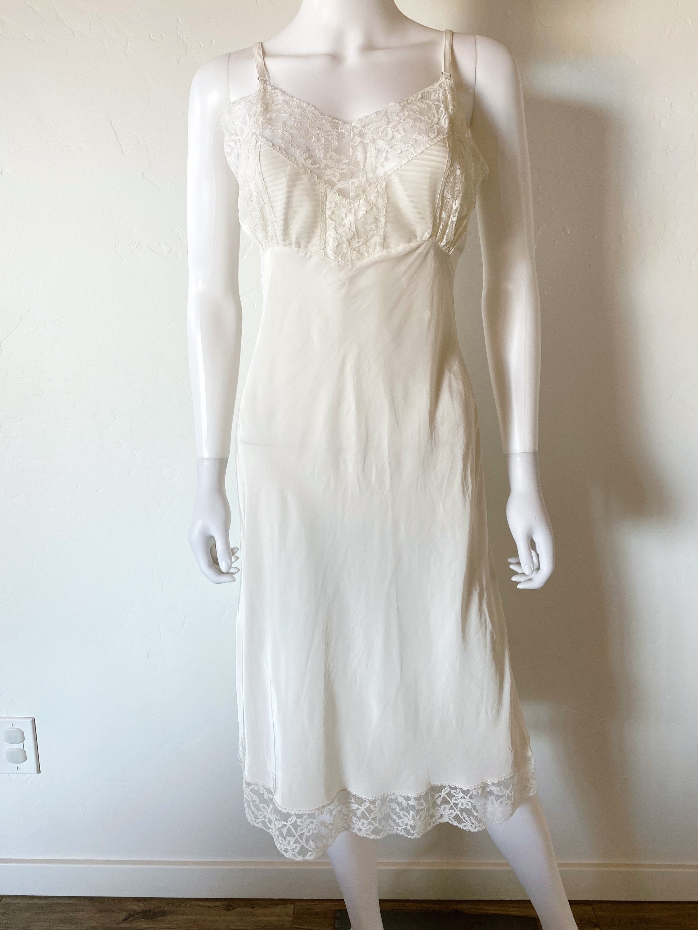 Vintage 50's Ivory White Nightgown Slip Lingerie Silky | Etsy