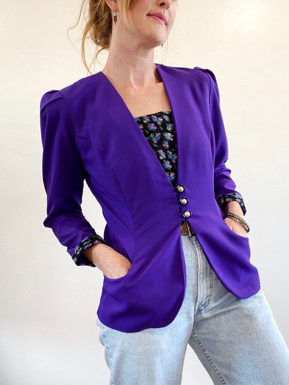 Vintage 80's 90's Jeune Chic Tailored Purple Blaz… - image 7