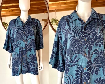 Vintage 90's Pusser's Island Reserve 100% Silk Tropical Casual Button Up Hawaiian Shirt Size L
