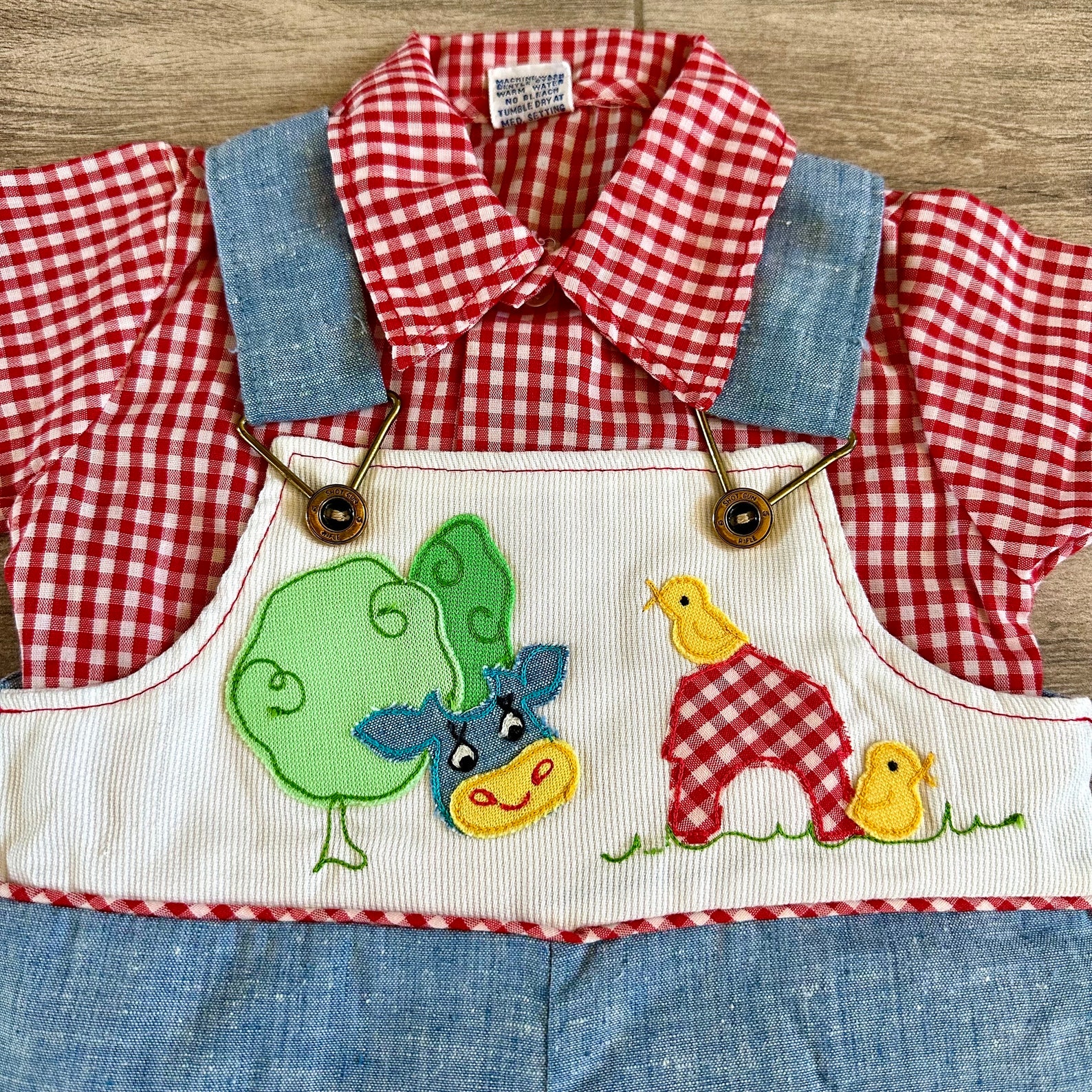 Vintage 60's 70's Cute Togs 2PC Gingham Shirt + Farm Homestead Overalls ...