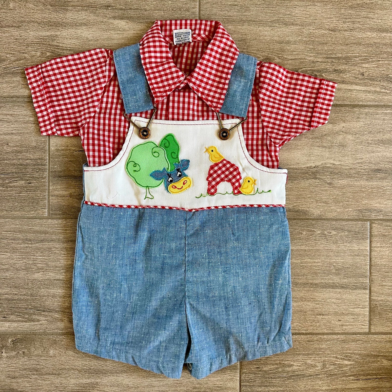 Vintage 60's 70's Cute Togs 2PC Gingham Shirt + Farm Homestead Overalls ...