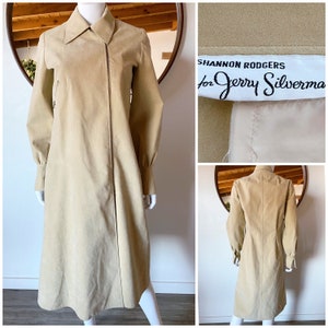 Vintage 70&#39;s Shannon Rodgers for Jerry Silverman Ultrasuede Beige Duster Jacket Long Coat ILGWU USA Made Fits Like S