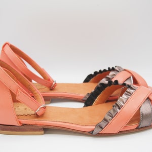 Nina Coral Sandals-Summer Shoes, Women Shoes, Vintage Flat Shoes, Retro and Unique Shoes, Leather Shoes, Made in Argentina image 3