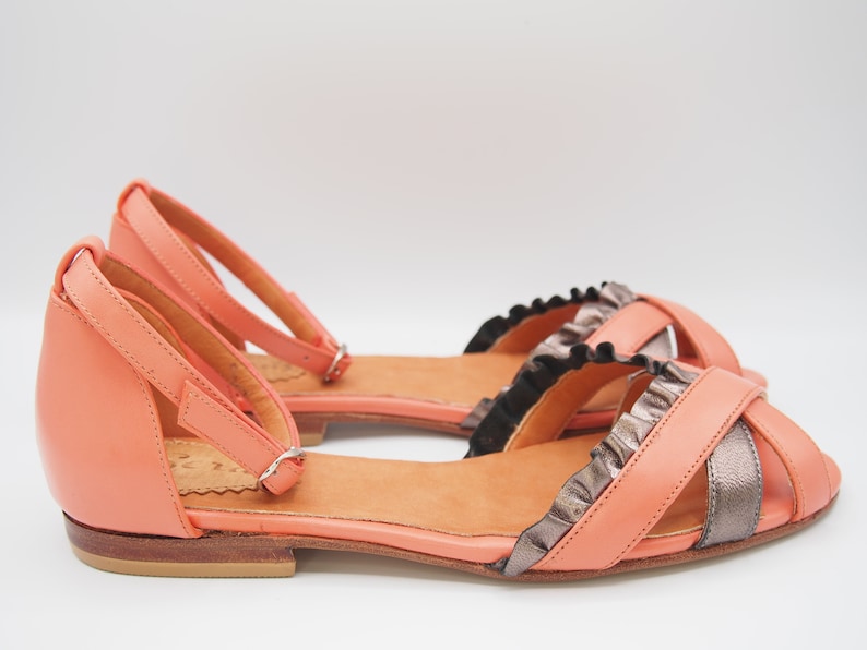 Nina Coral Sandals-Summer Shoes, Women Shoes, Vintage Flat Shoes, Retro and Unique Shoes, Leather Shoes, Made in Argentina image 3