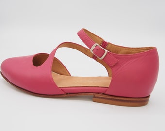 Schoenen damesschoenen Instappers Puntige ballerinas vintage stijl schoen comfortabele platte schoenen D'Orsay platte schoenen roze lederen schoenen vrouwen schoenen Ara handgemaakt in Argentinië, 