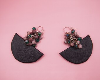 Black Carnival Hoop Earrings, Vintage Retro Earrings, Retro Jewelry, Statement Earrings, Gifts for Her, Handmade Retro Fashion