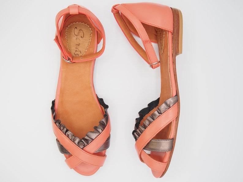 Nina Coral Sandals-Summer Shoes, Women Shoes, Vintage Flat Shoes, Retro and Unique Shoes, Leather Shoes, Made in Argentina image 6
