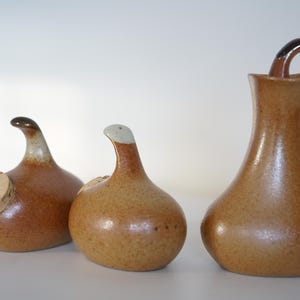Set of 3 Vintage Sial / Cerval Québec Stoneware Salt & Pepper Shakers, Vinegar bottle— Mid-Century Canadian Pottery