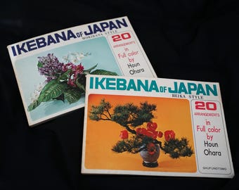Conjunto de 2 tarjetas de arreglos florales Ikebana de Japón de 1976, de Houn Ohara