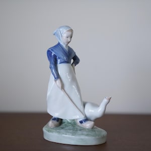 Vintage Royal Copenhagen Porcelain Figurine of Girl with Goose #528