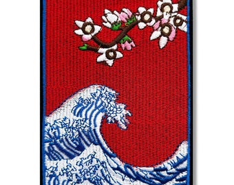 Hokusai Kanagawa Great Wave Patch Japanse kunst borduurwerk patch opstrijkbare naai 3,5 "x 5"