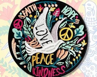 White dove Hope Peace Love Kindness Embroidery Patch Iron On Sew on 3.5"x3.5"