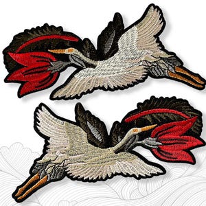 Crane Embroidered Patch Iron on Sew on