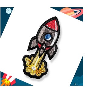 Iron on Space Rocket Patch Embroidered Space Travel Embroidery Iron-On Sew-On Patch