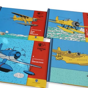 Set of 4 Tintin En Avion - LIVRE, BOOK ONLY (2014) Moulinsart (French)