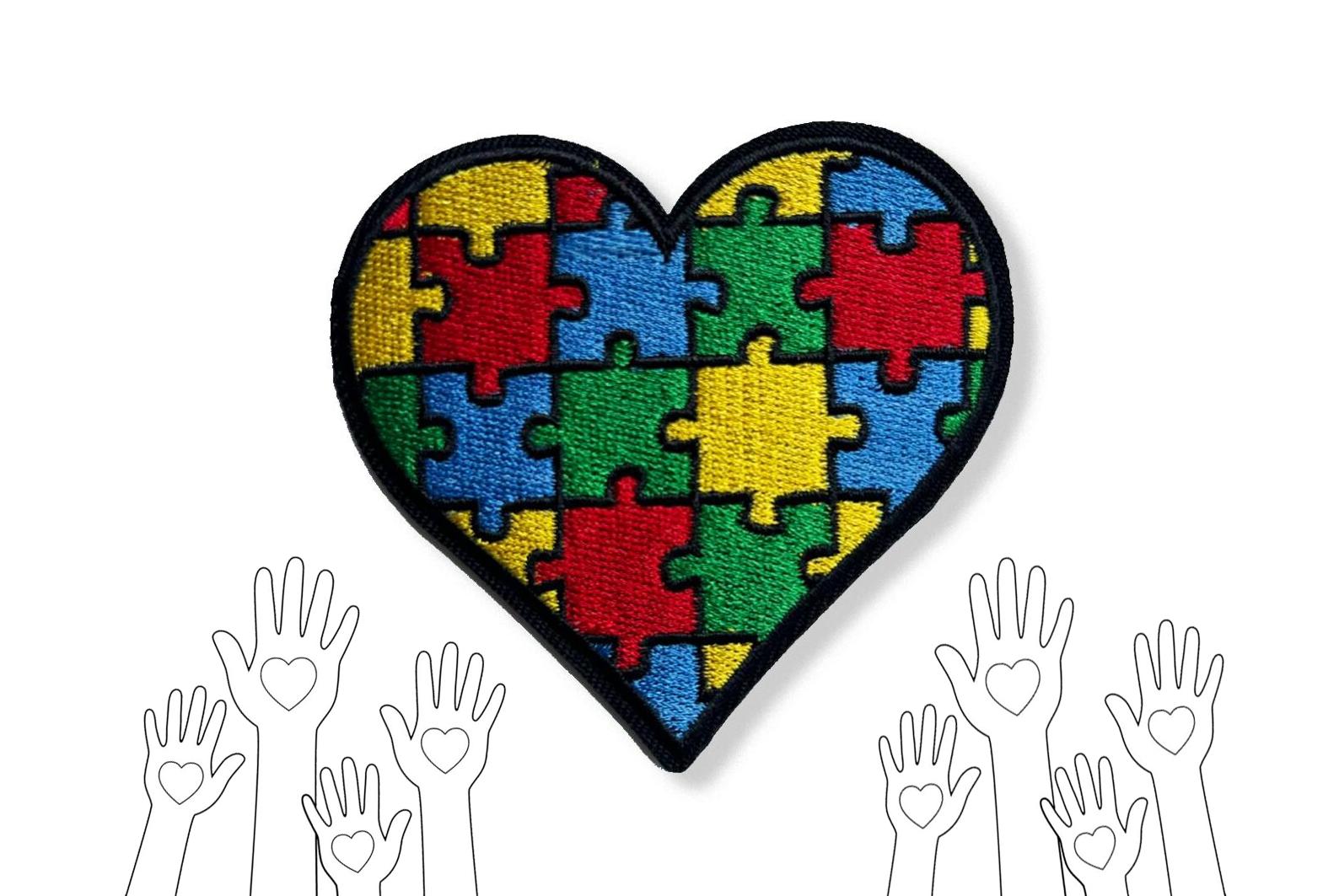 Autism Awareness Heart Puzzle Embroidery Patch, Iron on  display picture 3