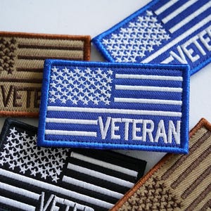 Naszywka z haftem weterana z flagą amerykańską i rzepem