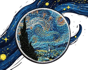 Van Gogh Starry Night Embroidery Patch Impressionist Iron On Applique